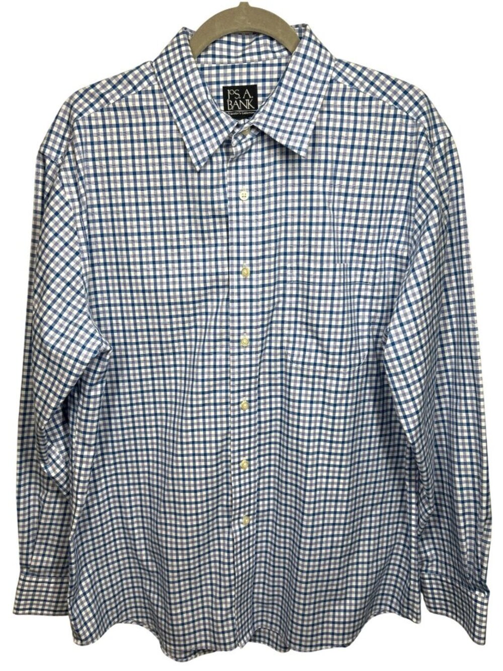 Jos A Bank Traveler’s Collection Shirt Men's L Blue White Gingham Tailored